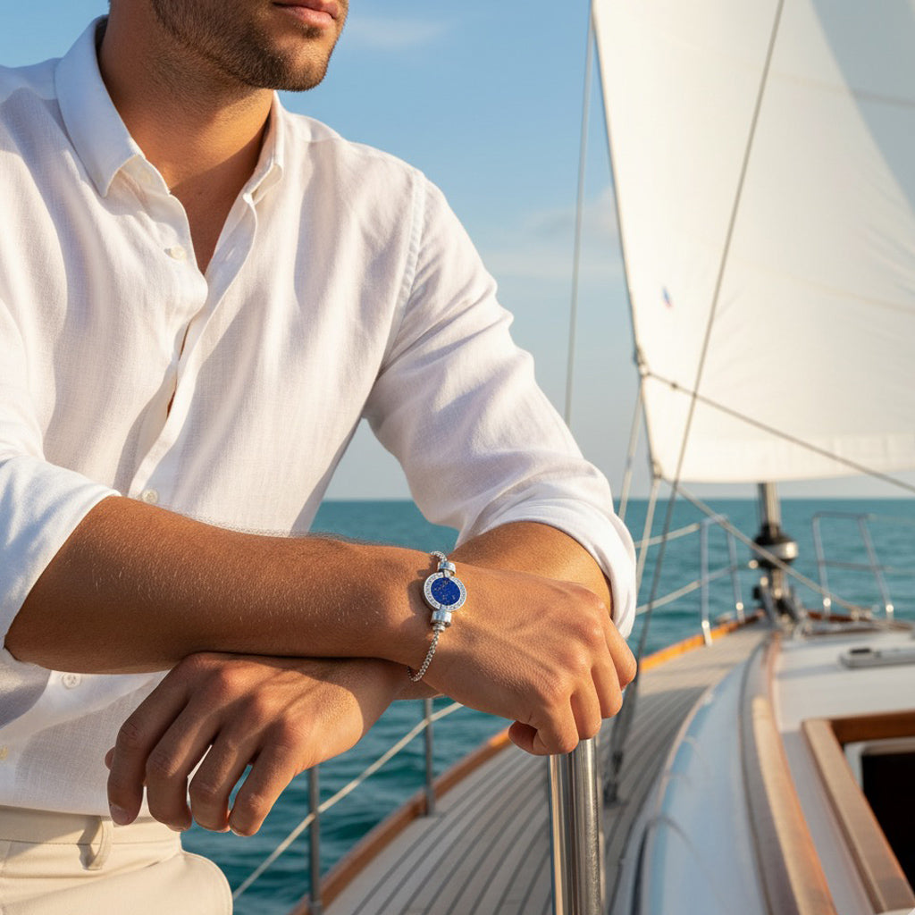 1889 Lapis Lazuli 925 Silver Chain Link Bracelet