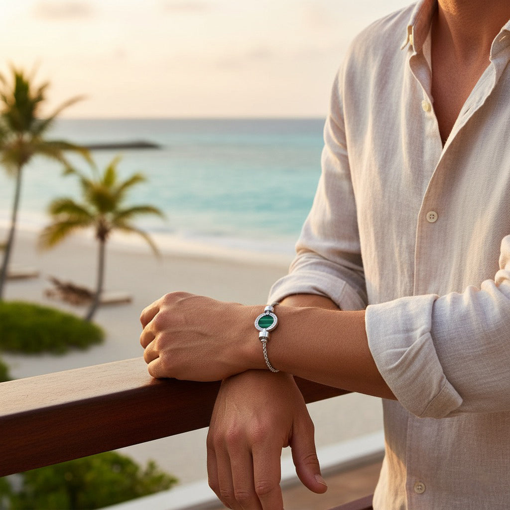 1889 Malachite 925 Silver Chain Link Bracelet