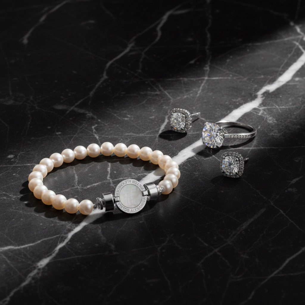 1889 Mother of Pearl 925 Silver Gemstone Bracelets