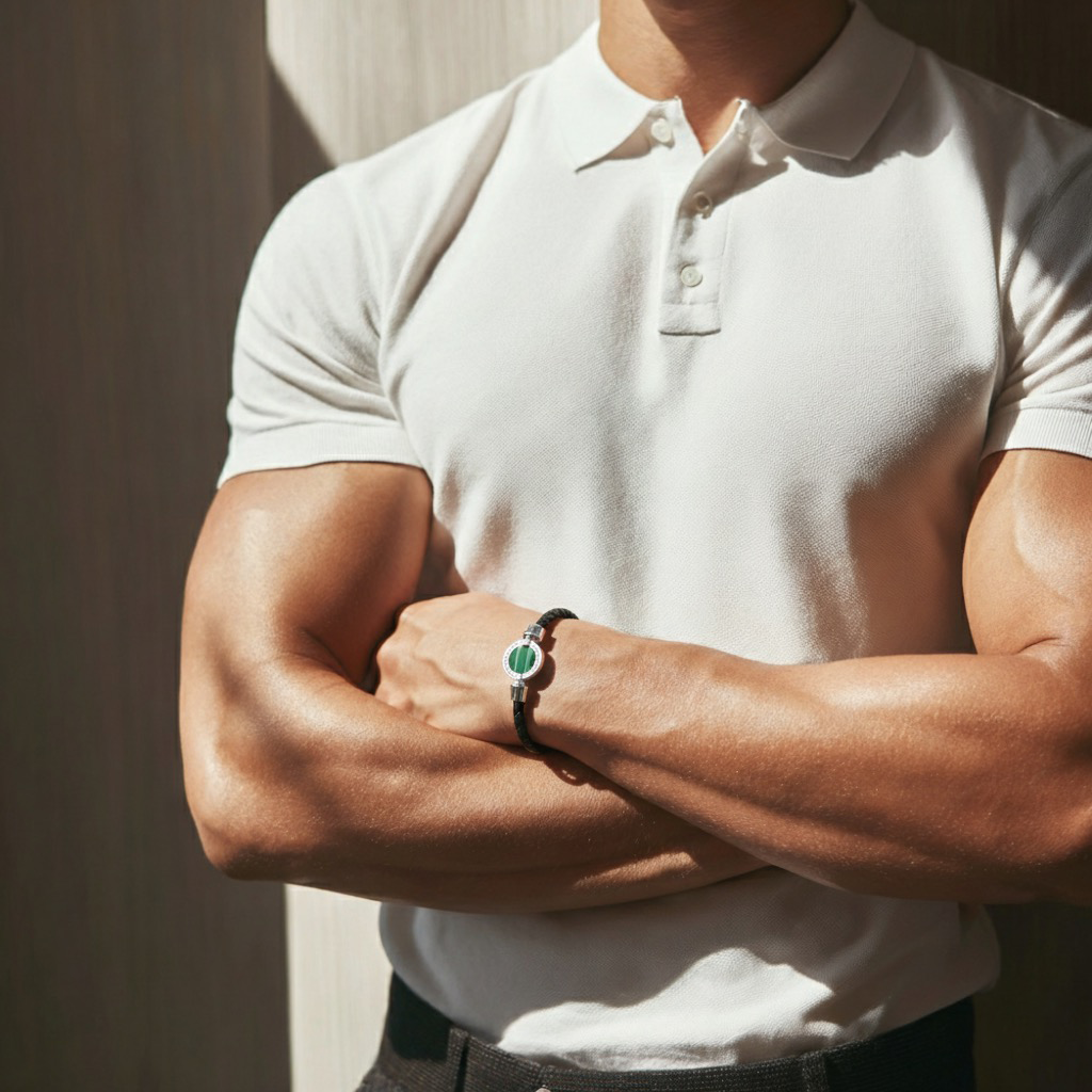 1889 Malachite 925 Silver Weaved Calf Bracelet