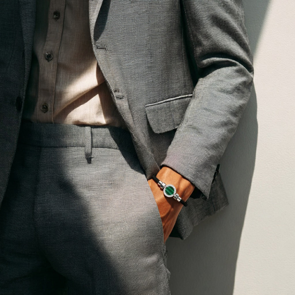 1889 Malachite 925 Silver Italian Nylon Bracelet