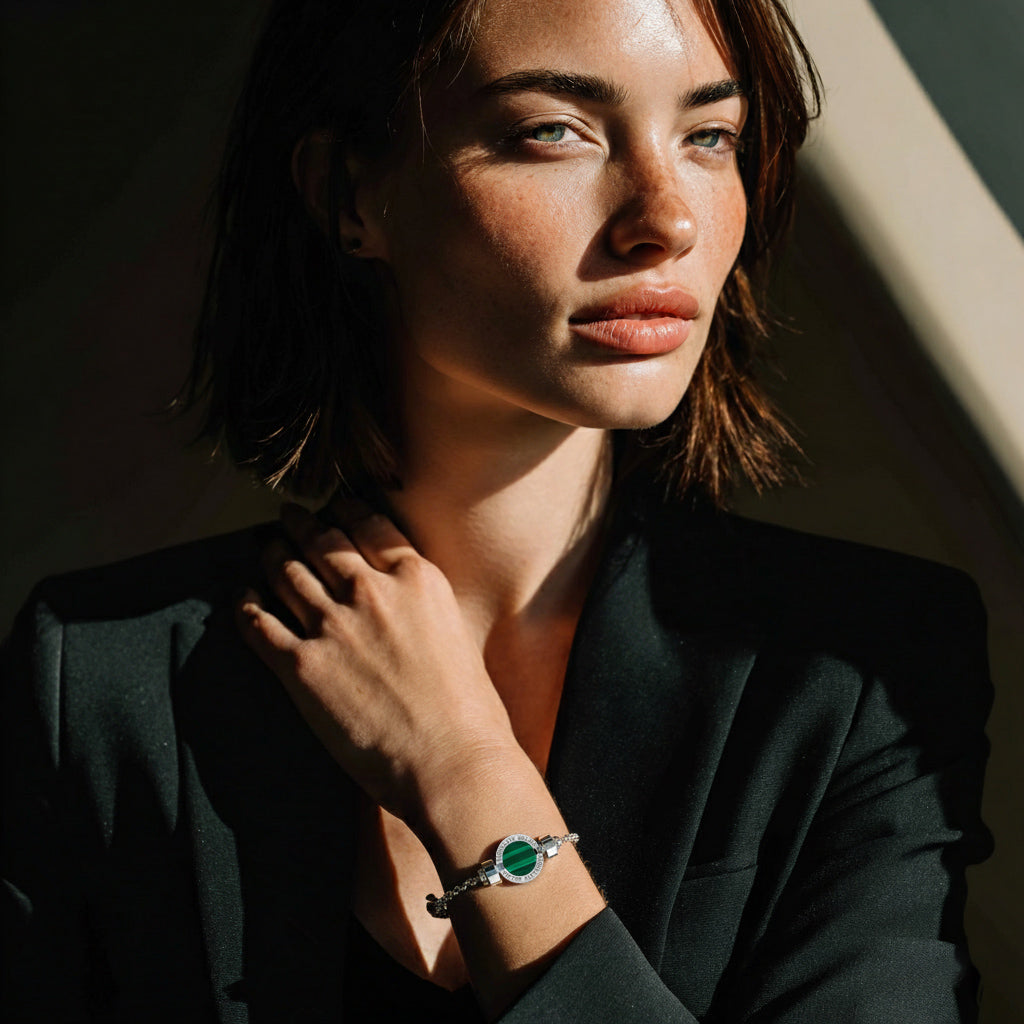 1889 Malachite 925 Silver Chain Link Bracelet