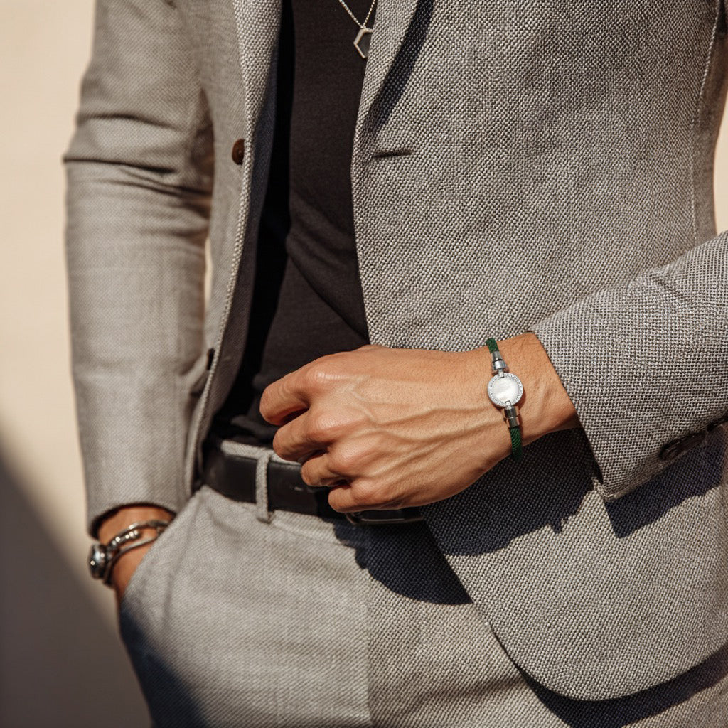 1889 Mother of Pearl 925 Silver Italian Nylon Bracelet