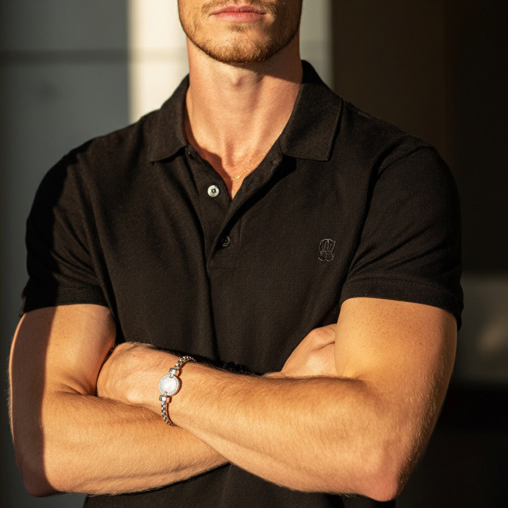 1889 Mother of Pearl 925 Silver Chain Link Bracelet