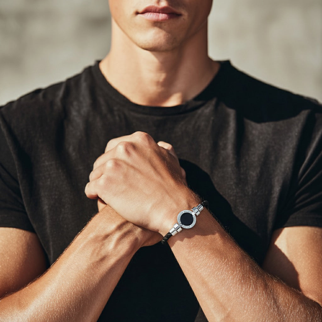 1889 Black Spinel 925 Silver Weaved Calf Bracelet