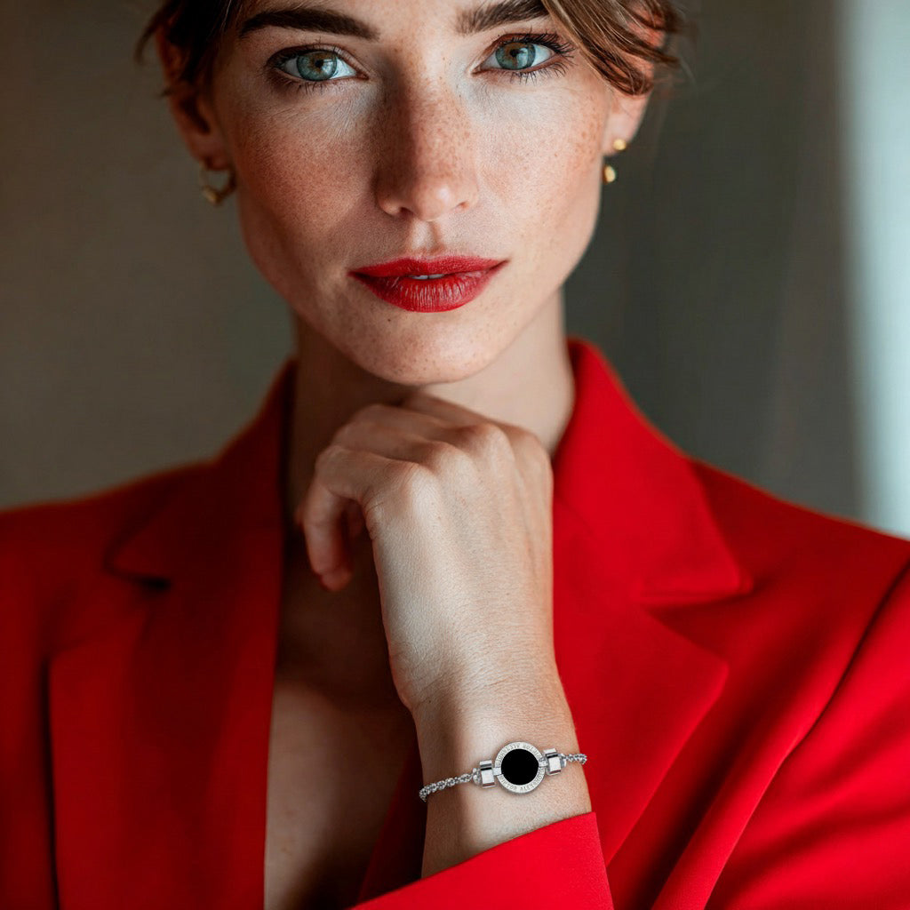 1889 Black Spinel 925 Silver Chain Link Bracelet