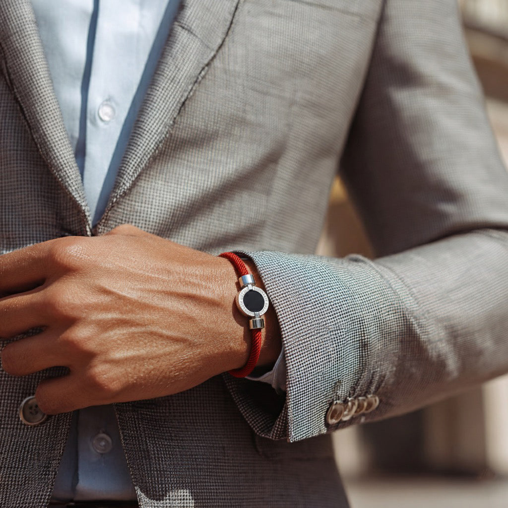1889 Black Spinel 925 Silver Italian Nylon Bracelet