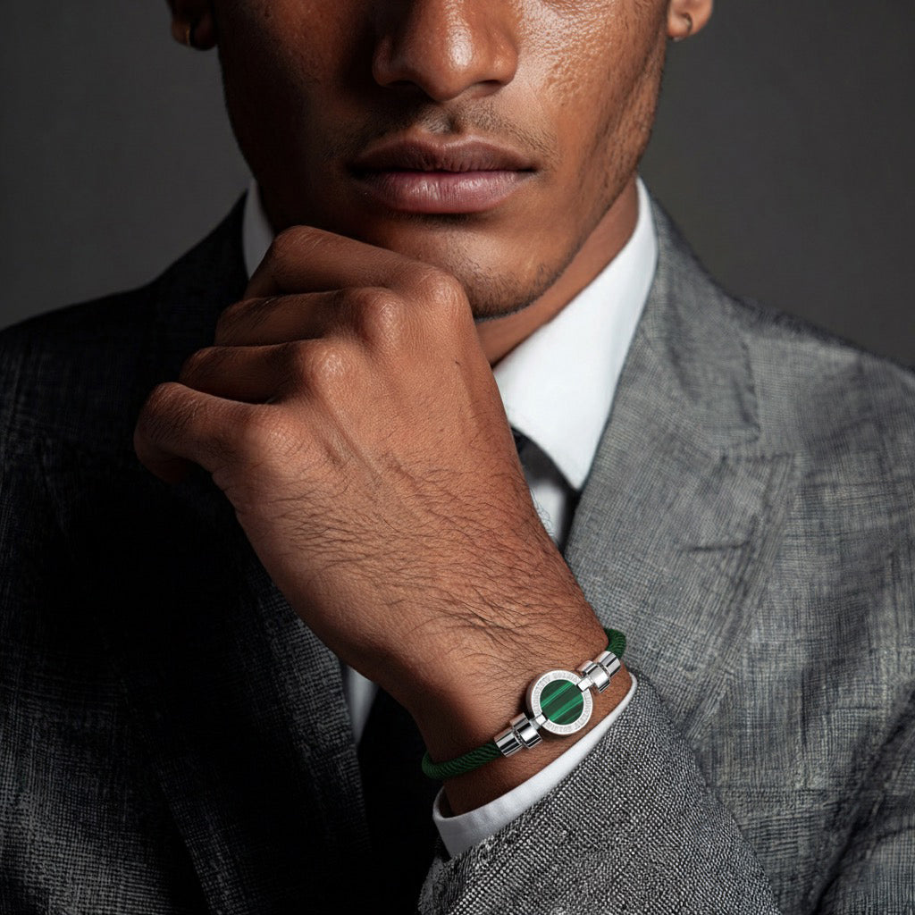 1889 Malachite 925 Silver Italian Nylon Bracelet