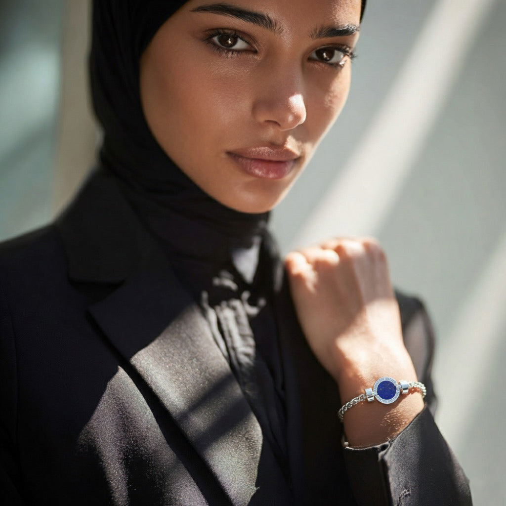 1889 Lapis Lazuli 925 Silver Chain Link Bracelet