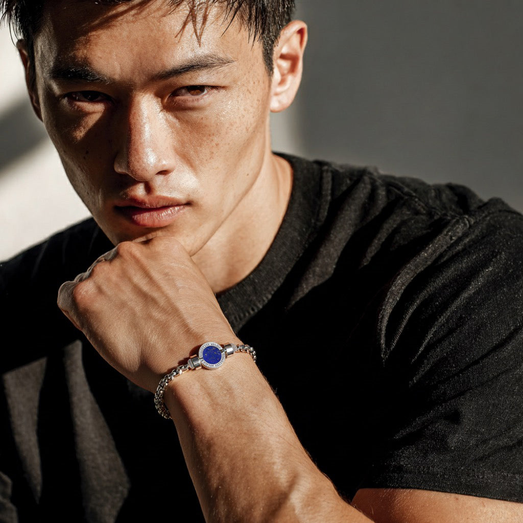 1889 Lapis Lazuli 925 Silver Chain Link Bracelet