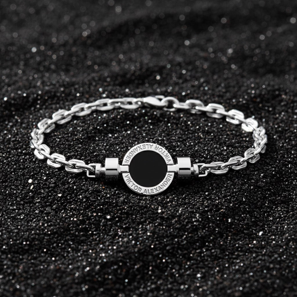 1889 Black Spinel 925 Silver Italian Nylon Bracelet