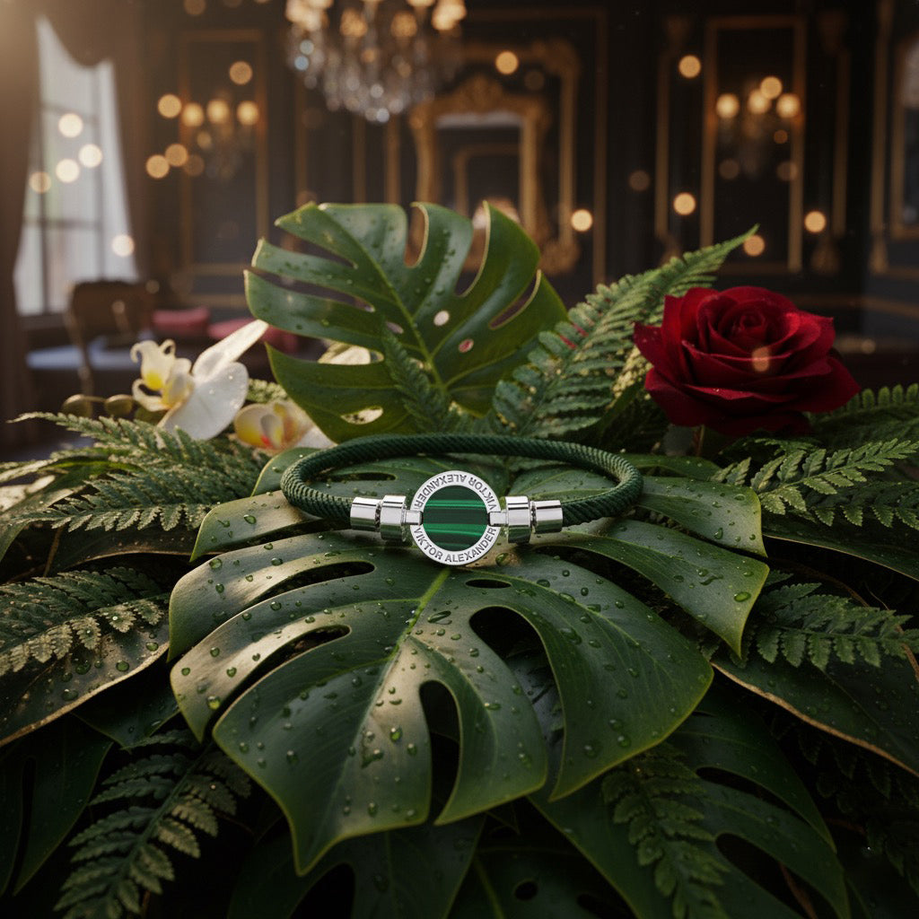 1889 Malachite 925 Silver Italian Nylon Bracelet