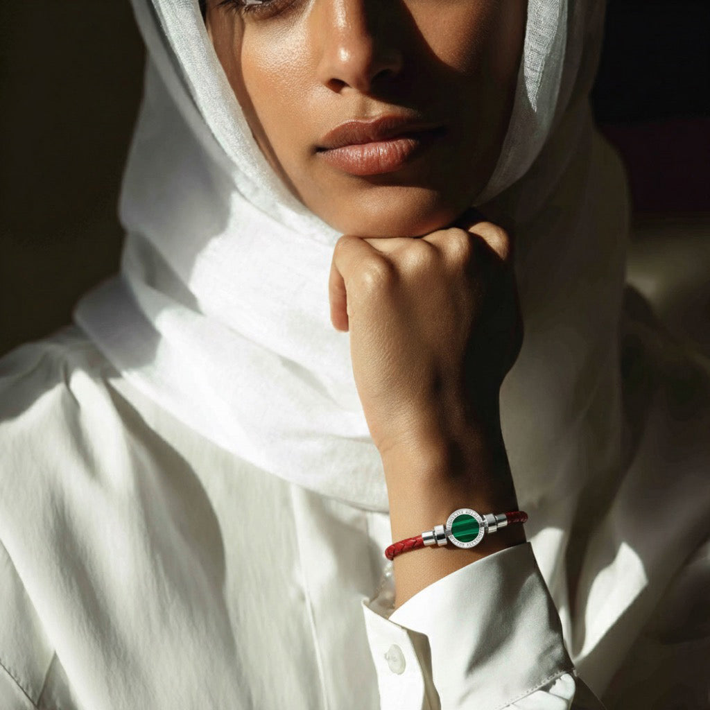 1889 Malachite 925 Silver Weaved Calf Bracelet