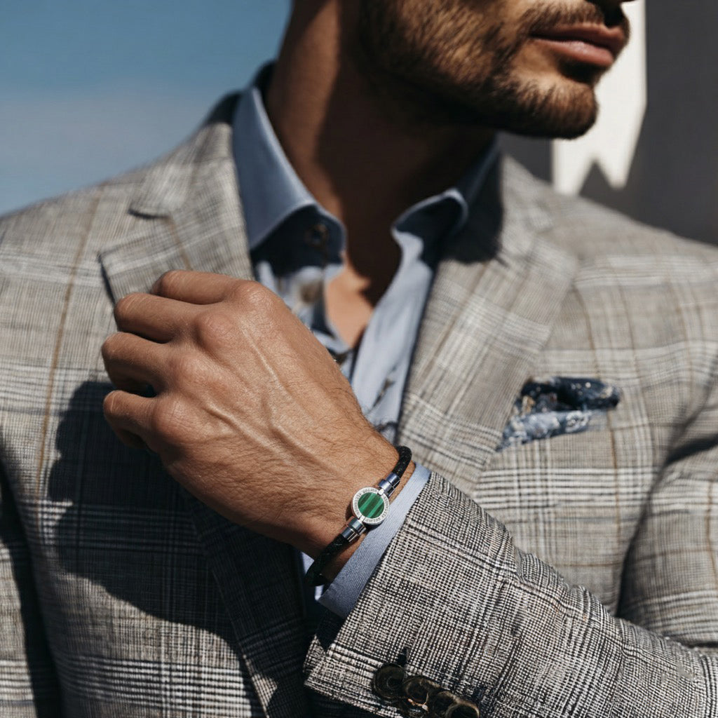 1889 Malachite 925 Silver Weaved Calf Bracelet