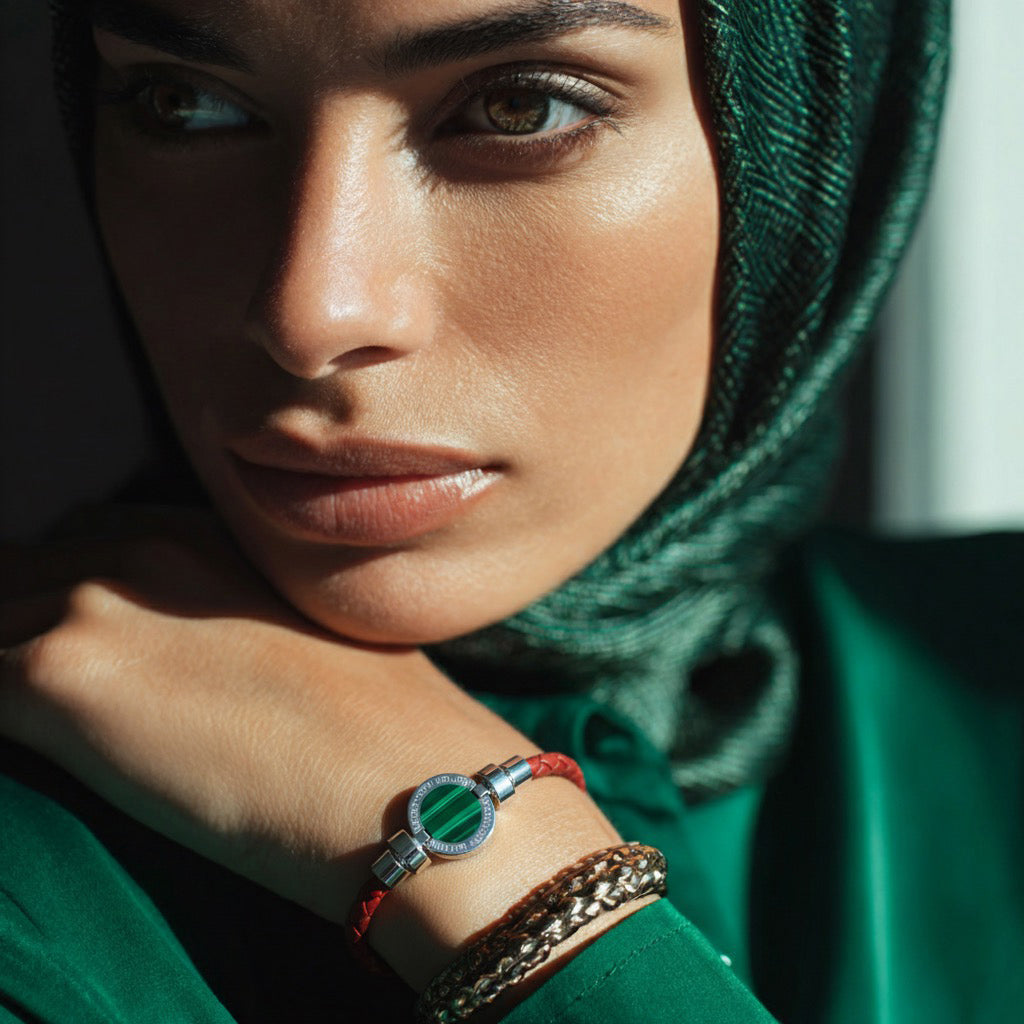 1889 Malachite 925 Silver Weaved Calf Bracelet