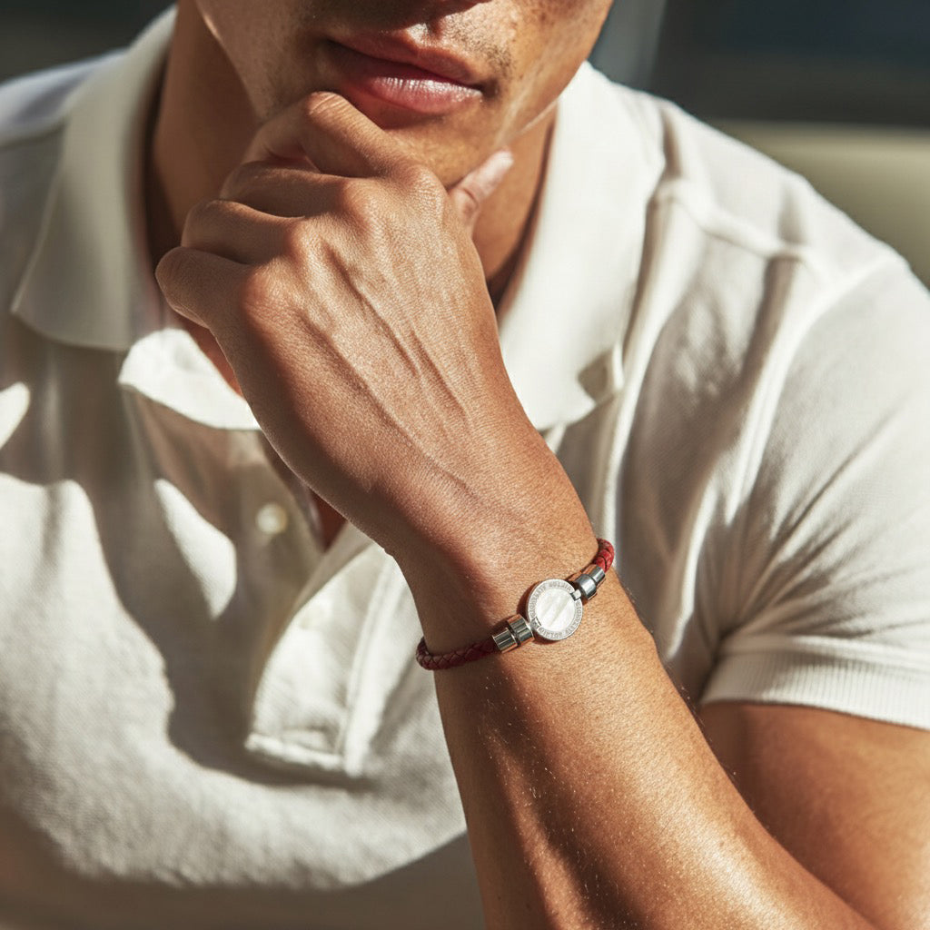 1889 Mother of Pearl 925 Silver Weaved Calf Bracelet