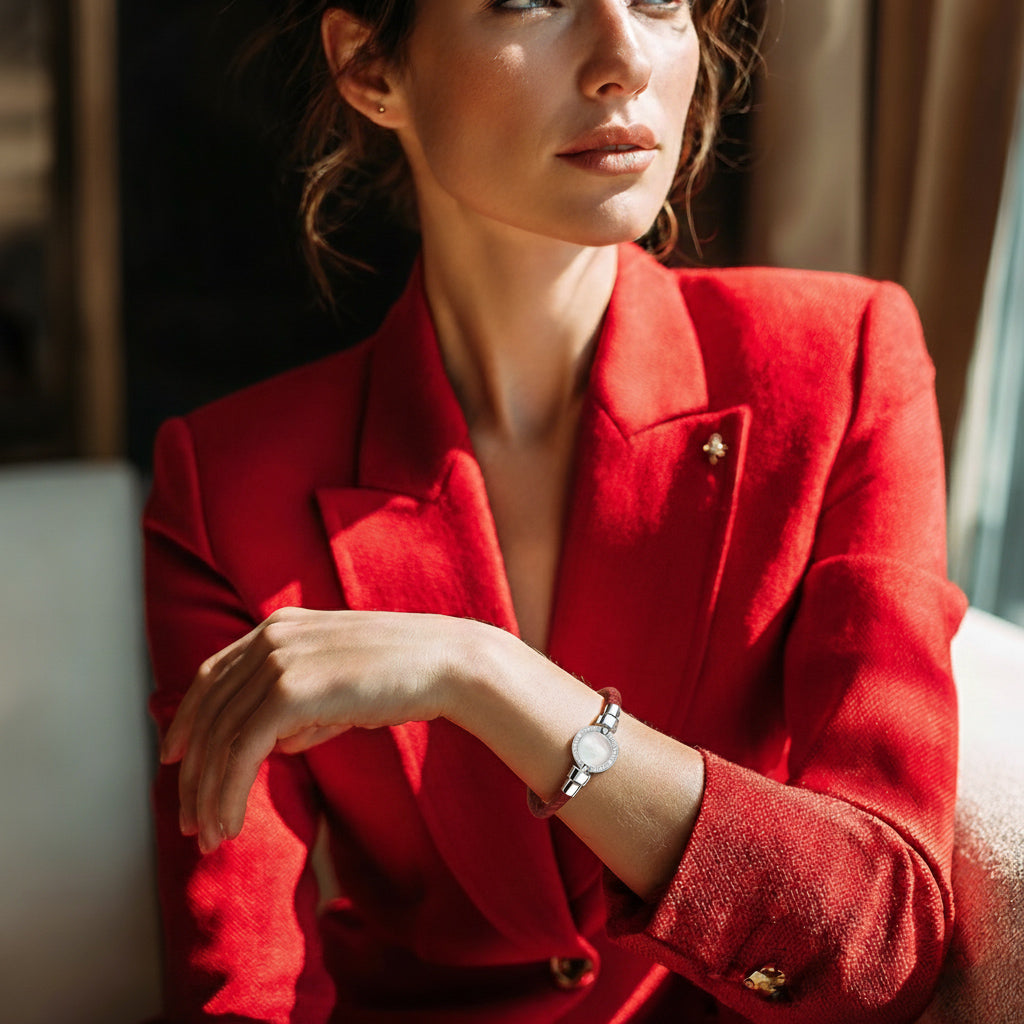 1889 Mother of Pearl 925 Silver Weaved Calf Bracelet