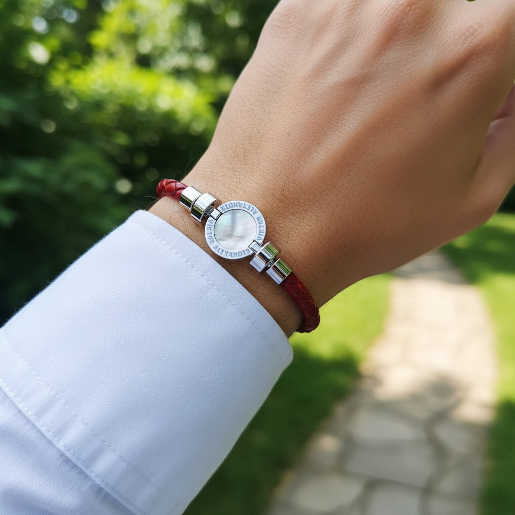 1889 Mother of Pearl 925 Silver Weaved Calf Bracelet