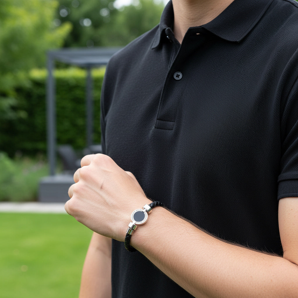 1889 Black Spinel 925 Silver Weaved Calf Bracelet