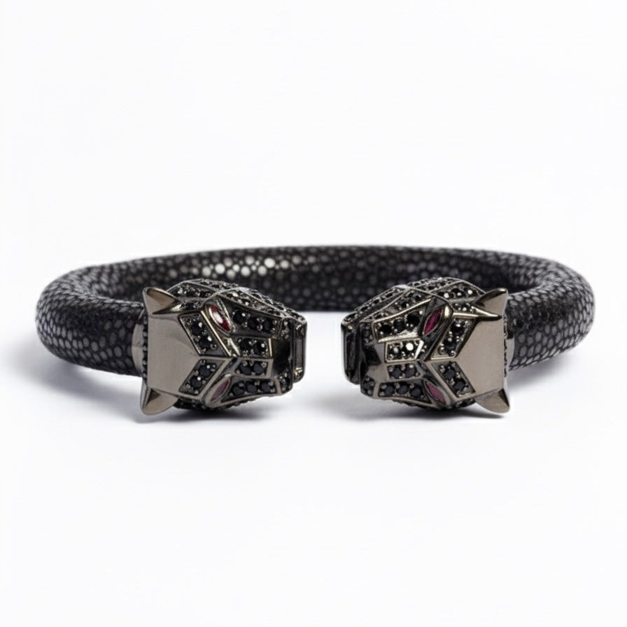 Tigris Geo 925 Black Spinel & Ruby Stingray Bracelet