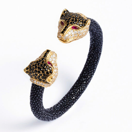 Jaguar 925 White Sapphire, Black Spinel & Ruby Stingray Bracelet