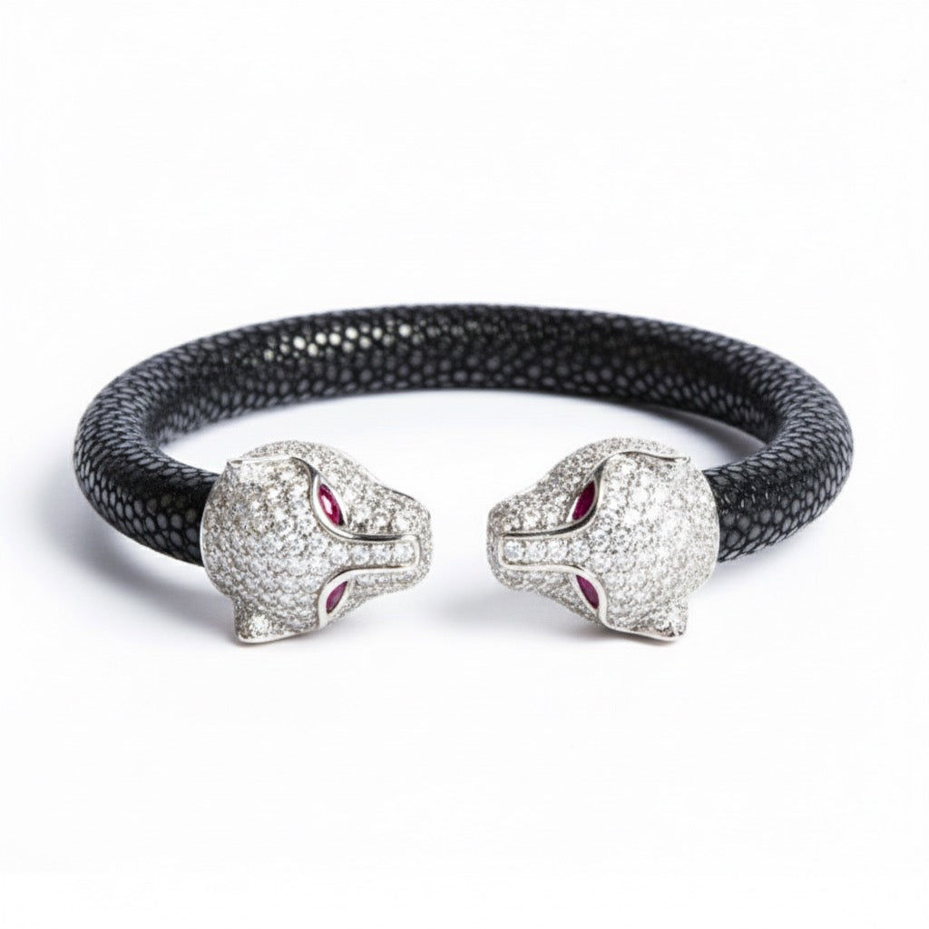 Jaguar 925 White Sapphire & Ruby Stingray Bracelet
