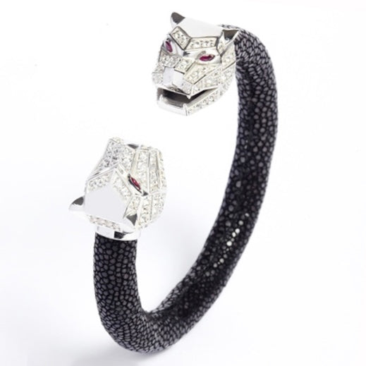 Tigris Geo 925 White Sapphire & Ruby Stingray Bracelet