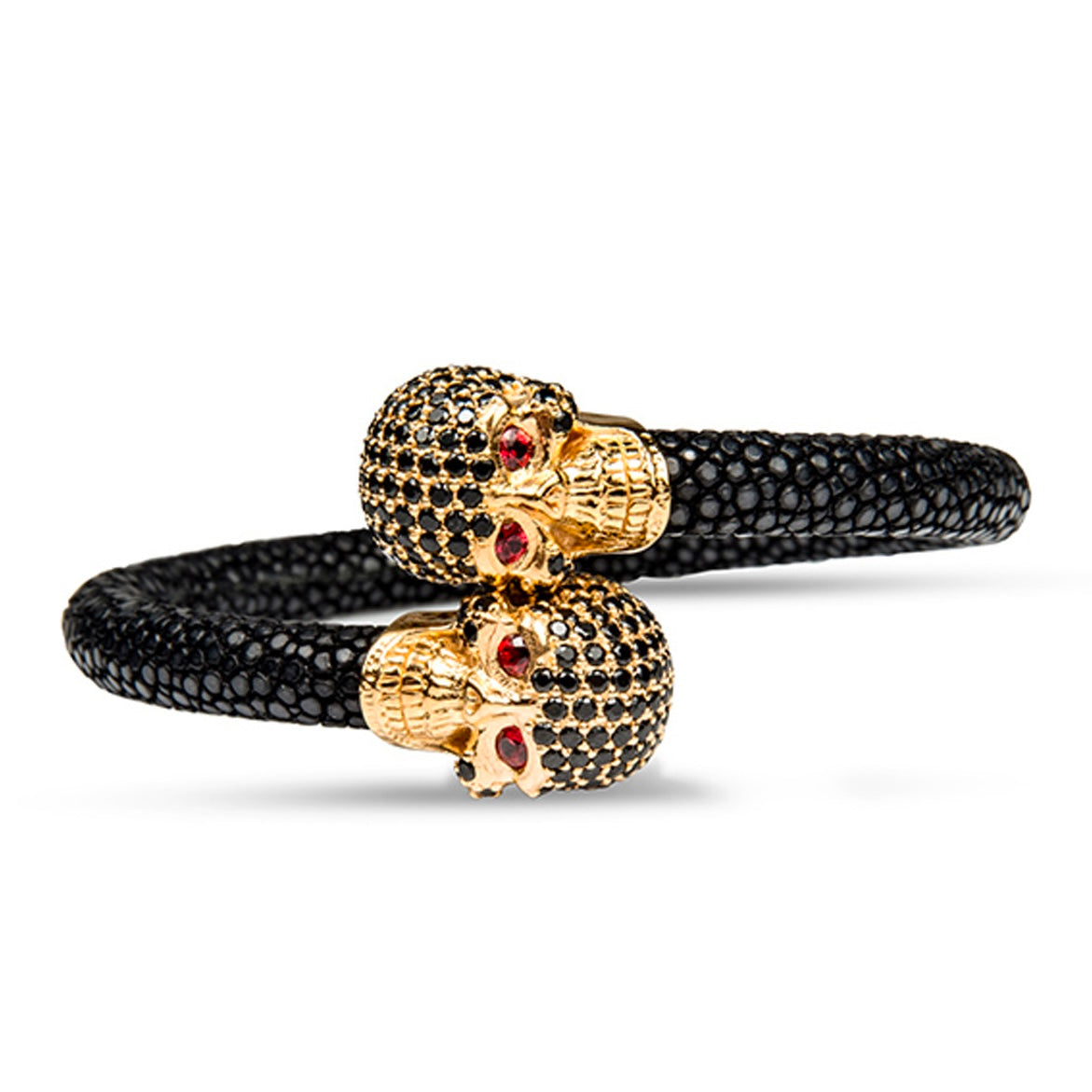 Skull Pave 925 White Sapphire & Ruby Stingray Bracelet