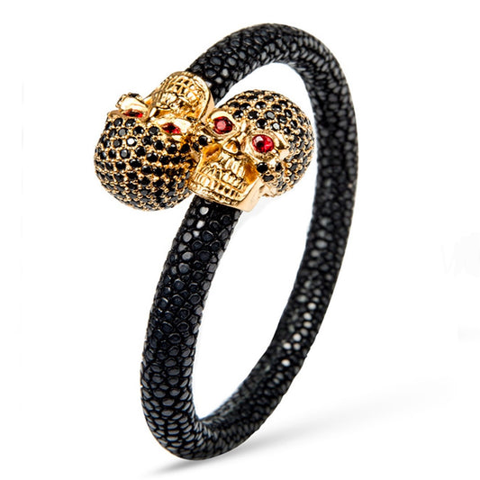 Skull Pave 925 White Sapphire & Ruby Stingray Bracelet