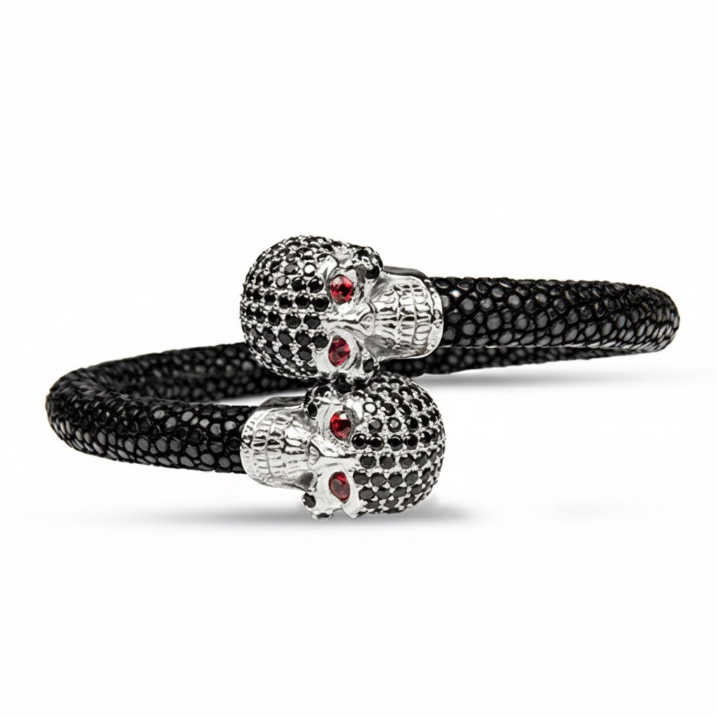 Skull Pave 925 White Sapphire & Ruby Stingray Bracelet
