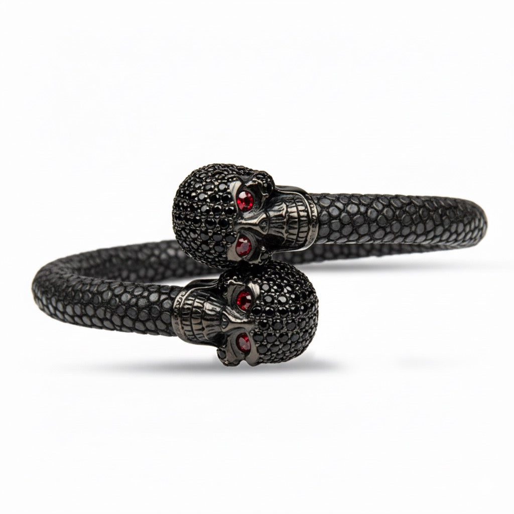 Skull Pave 925 White Sapphire & Ruby Stingray Bracelet