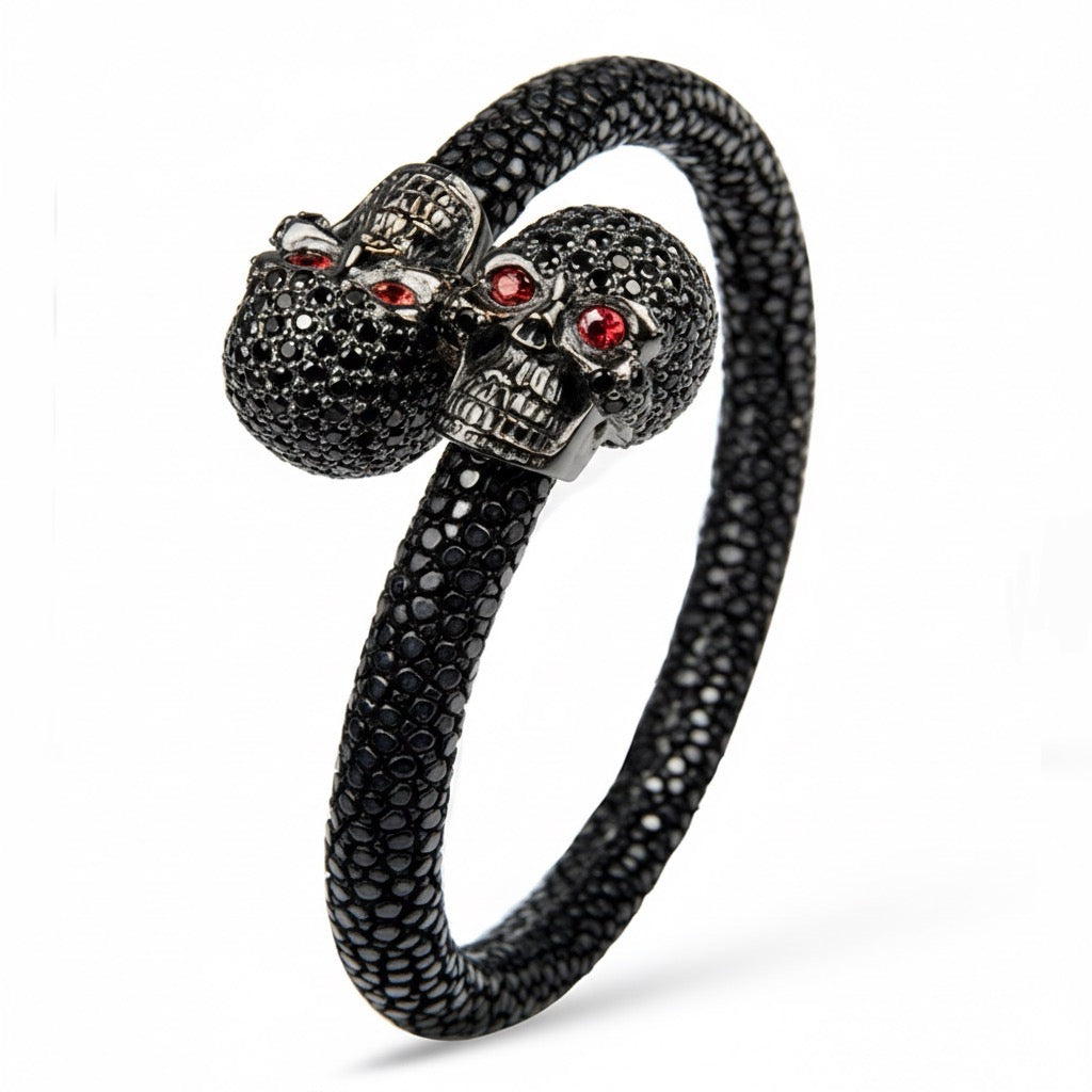 Skull Pave 925 White Sapphire & Ruby Stingray Bracelet