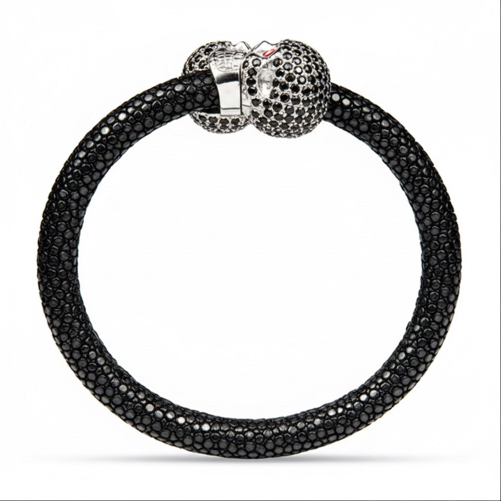 Skull Pave 925 White Sapphire & Ruby Stingray Bracelet
