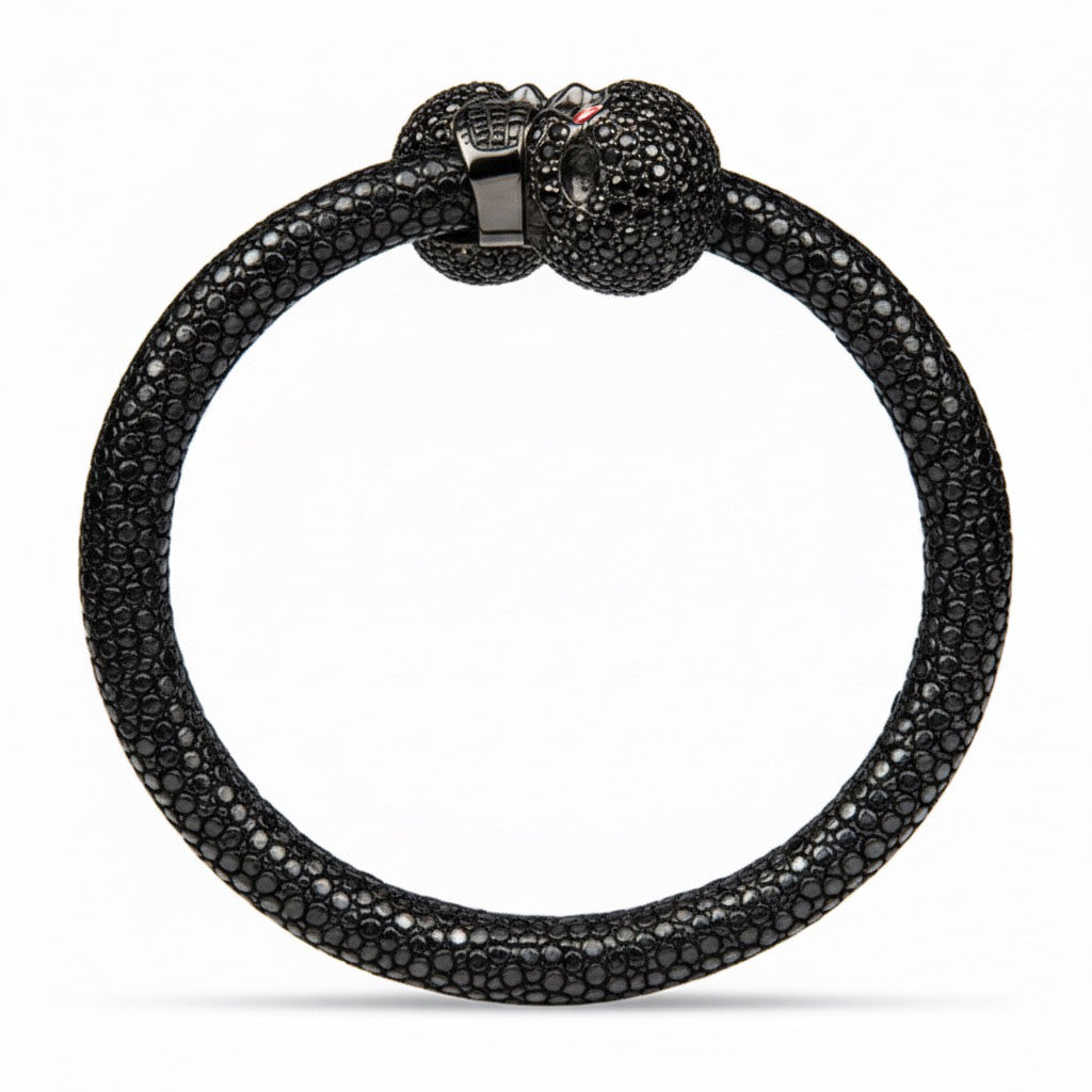 Skull Pave 925 White Sapphire & Ruby Stingray Bracelet