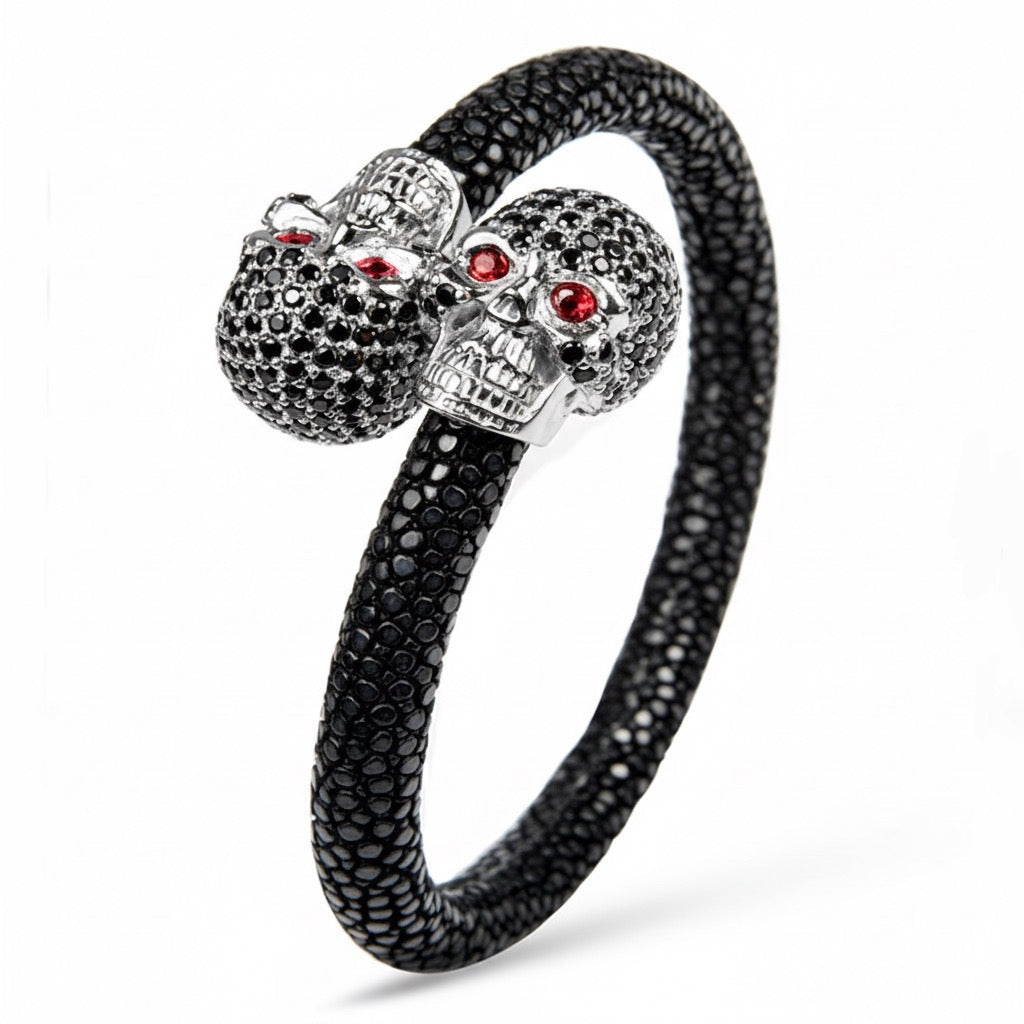 Skull Pave 925 White Sapphire & Ruby Stingray Bracelet