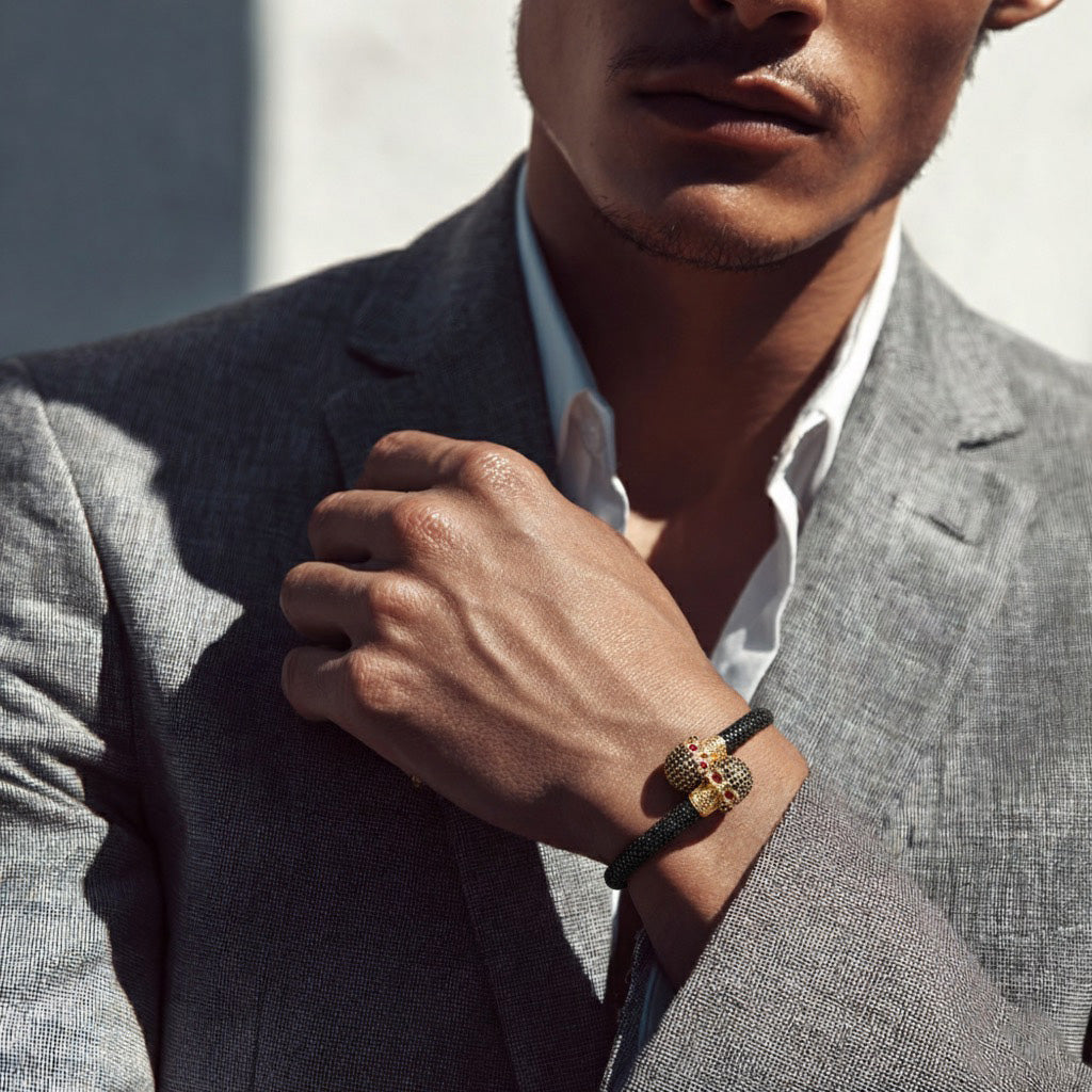 Skull Pave 925 White Sapphire & Ruby Stingray Bracelet