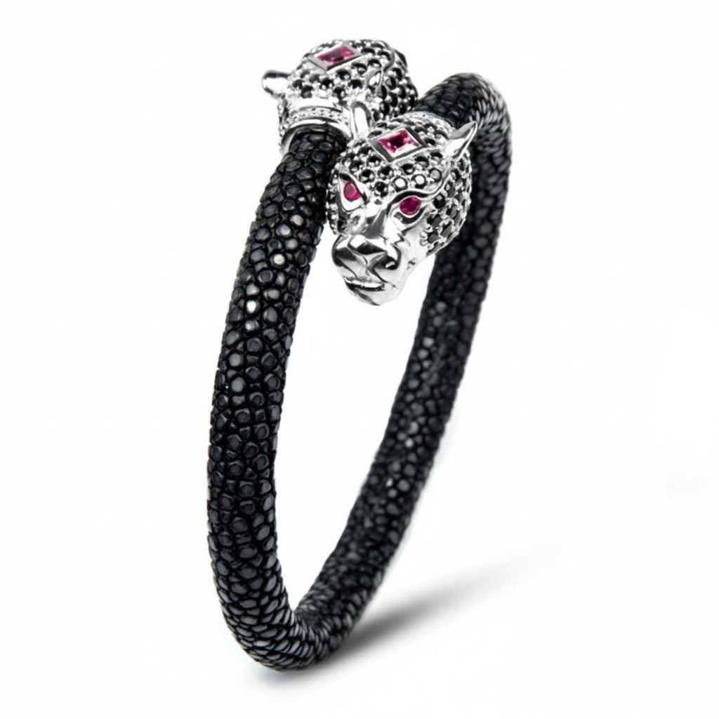 Jaguar X Pave 925 White Sapphire & Ruby Stingray Bracelet