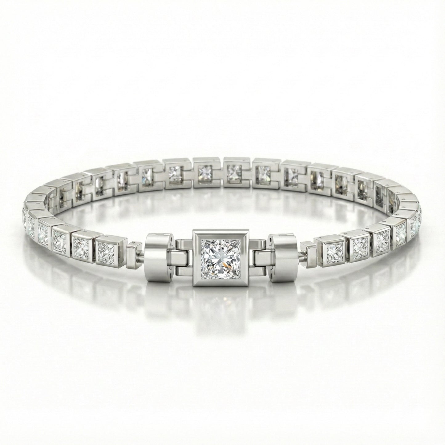 Jubilee 1 carat Princess Cut Diamond with 3mm Eternity Diamond Bracelet in 18 carat White Gold