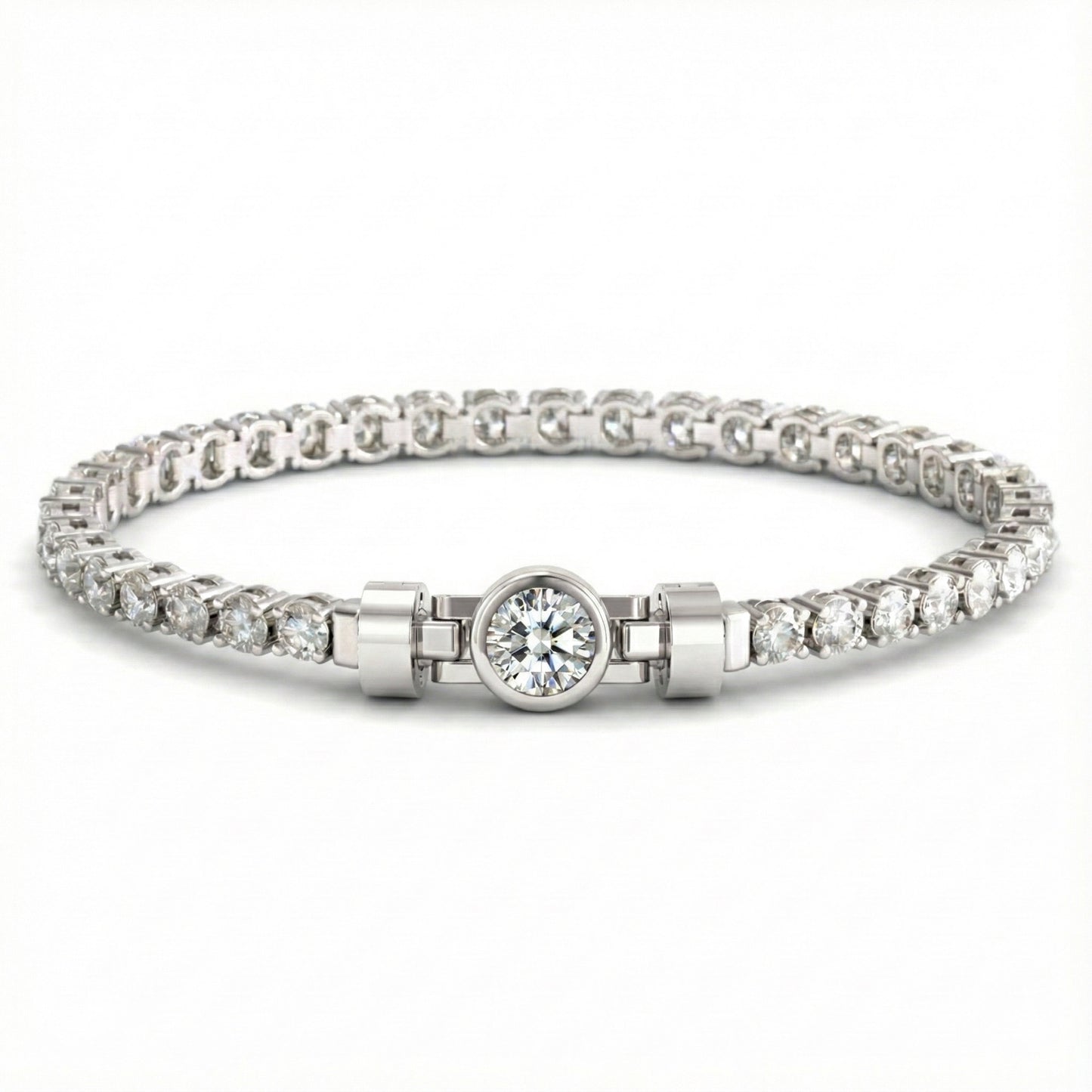 Jubilee 1 carat Round Brilliant Diamond with 3mm Eternity Diamond Bracelet in 18 carat White Gold