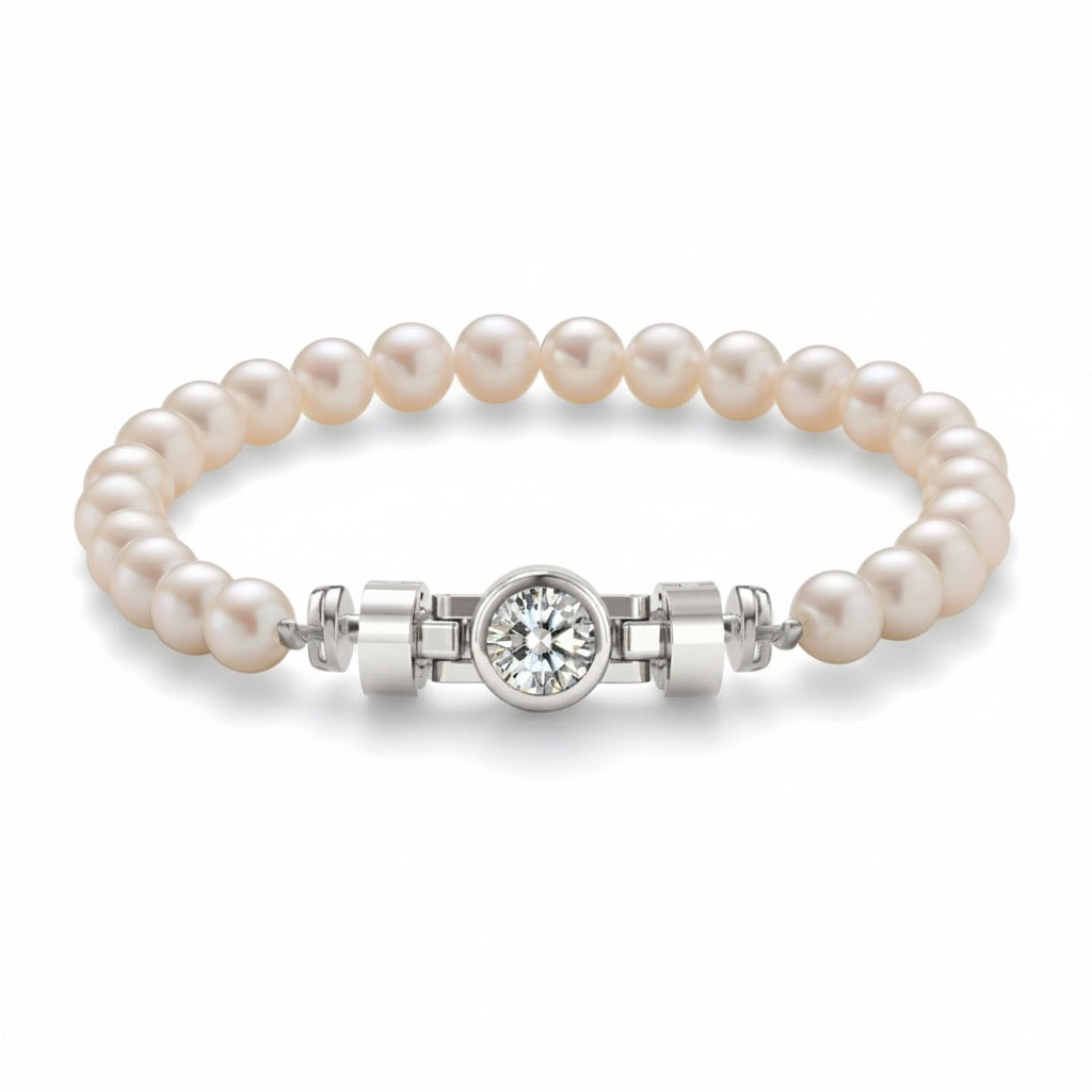 Jubilee 1 carat Round Brilliant Diamond with Natural 6mm Pearls in 18 carat Gold