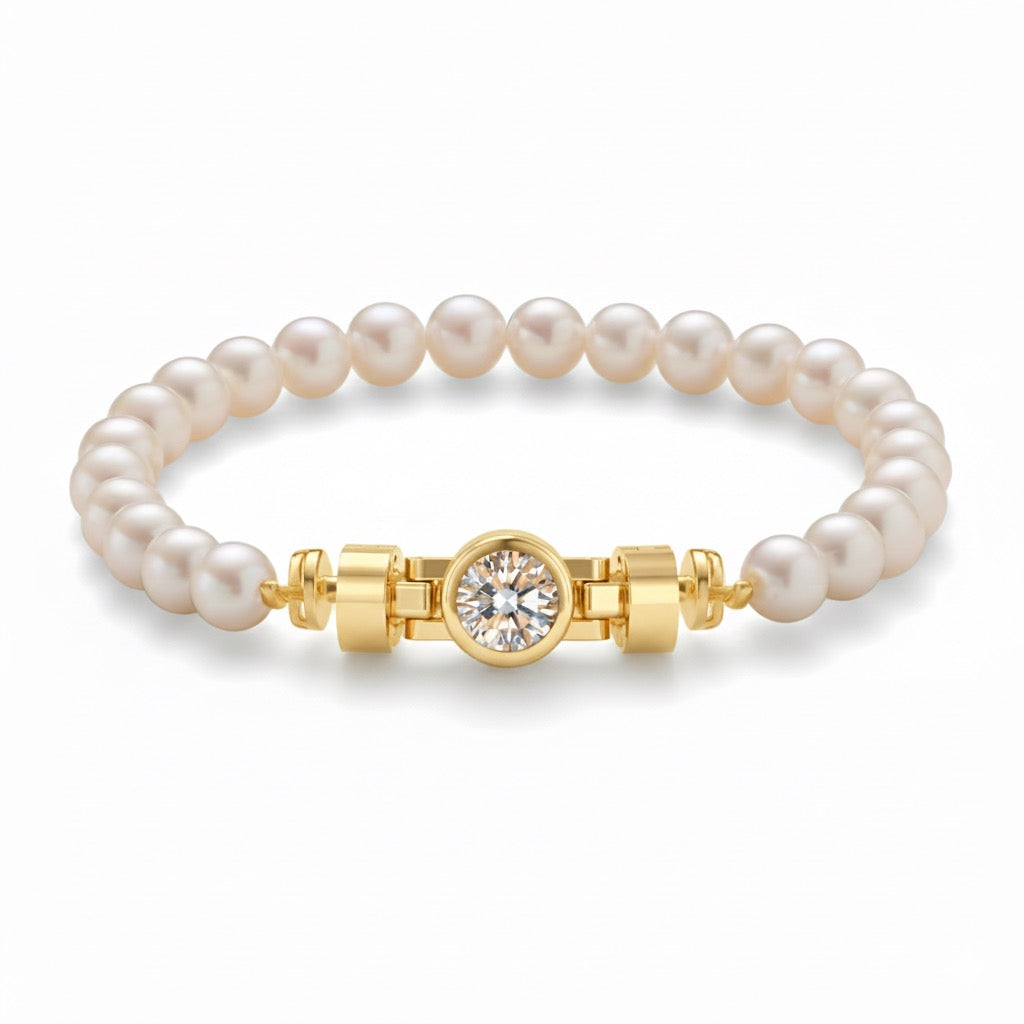 Jubilee 1 carat Round Brilliant Diamond with Natural 6mm Pearls in 18 carat Gold