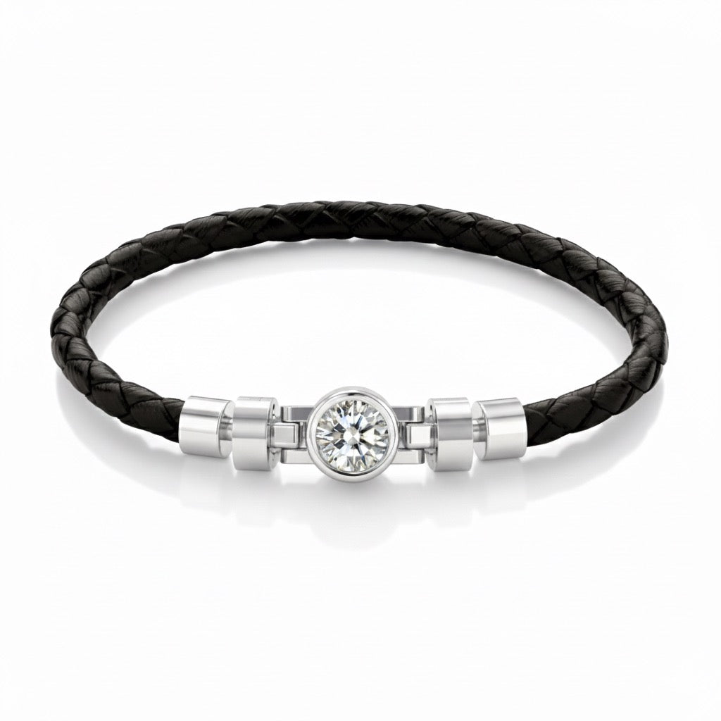 Jubilee 1 carat Round Brilliant Diamond with Braided Calf Leather in 18 carat Gold