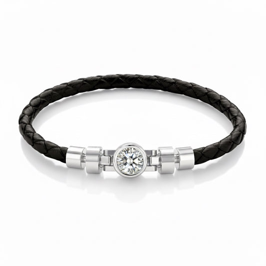 Jubilee 1 carat Round Brilliant Diamond with Braided Calf Leather in 18 carat Gold