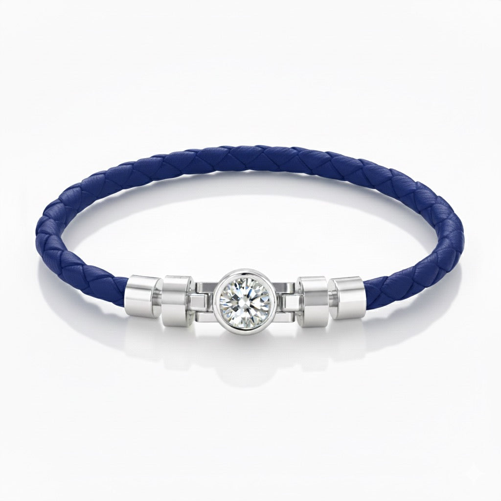 Jubilee 1 carat Round Brilliant Diamond with Braided Calf Leather in 18 carat Gold