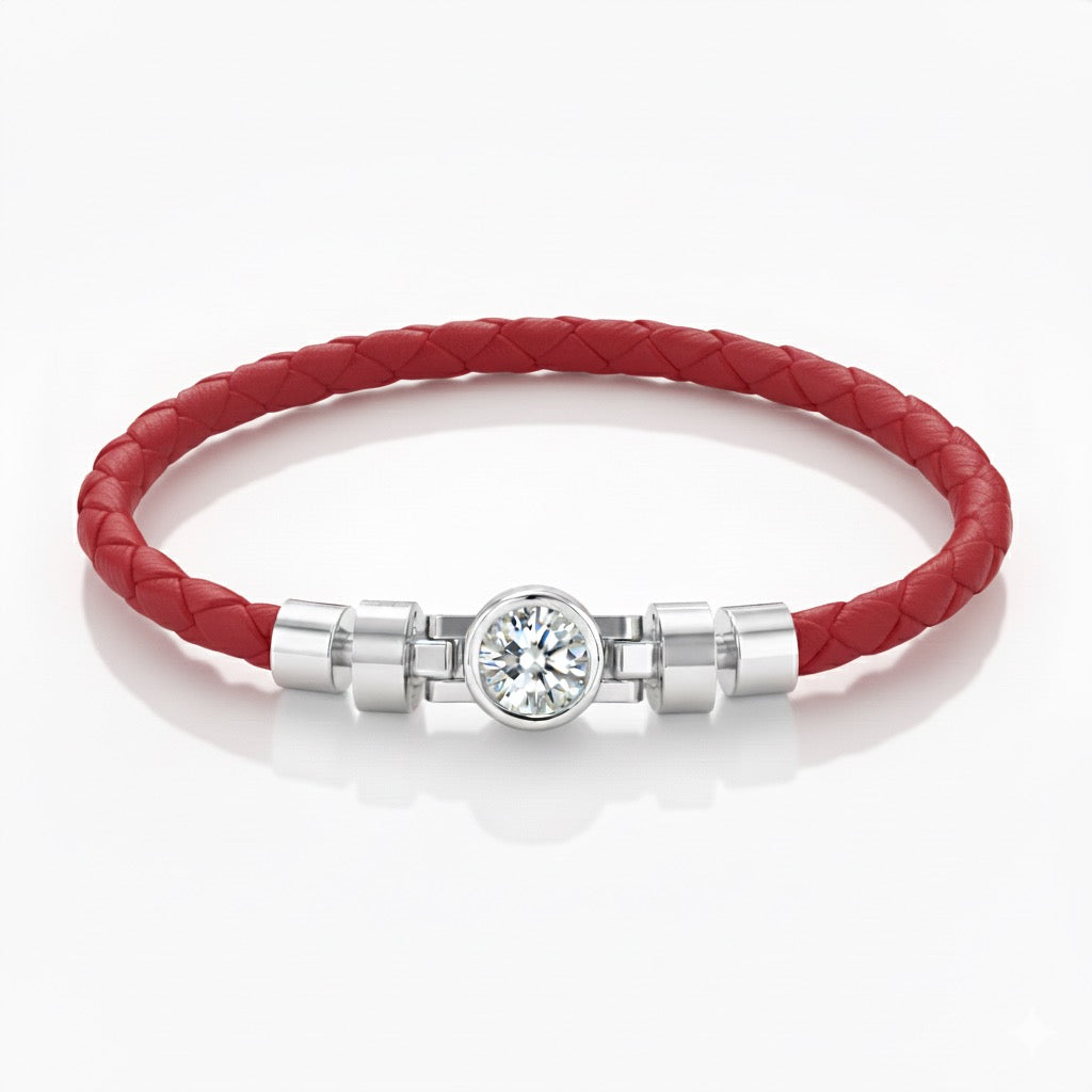 Jubilee 1 carat Round Brilliant Diamond with Braided Calf Leather in 18 carat Gold