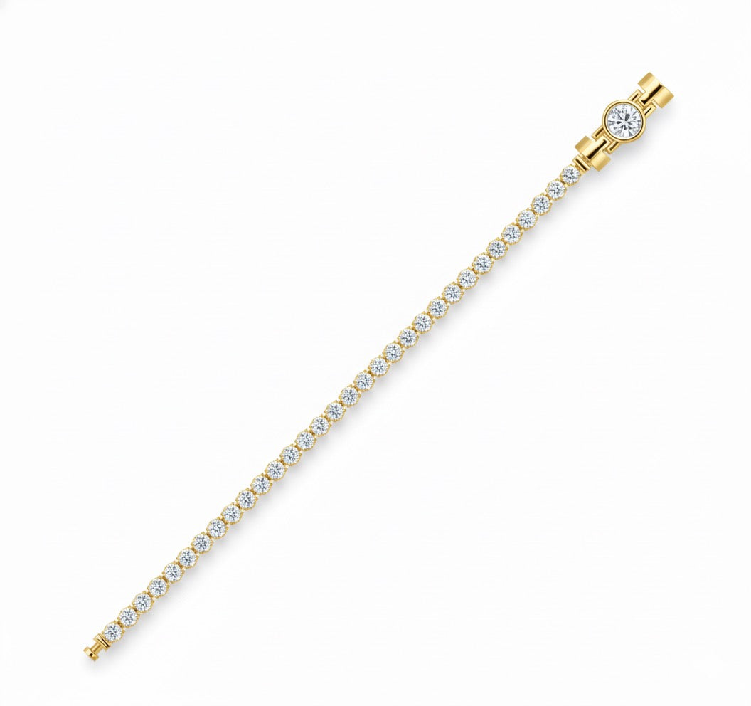 Jubilee 1 carat Round Brilliant Diamond with 3mm Eternity Diamond Bracelet in 18 carat Yellow Gold