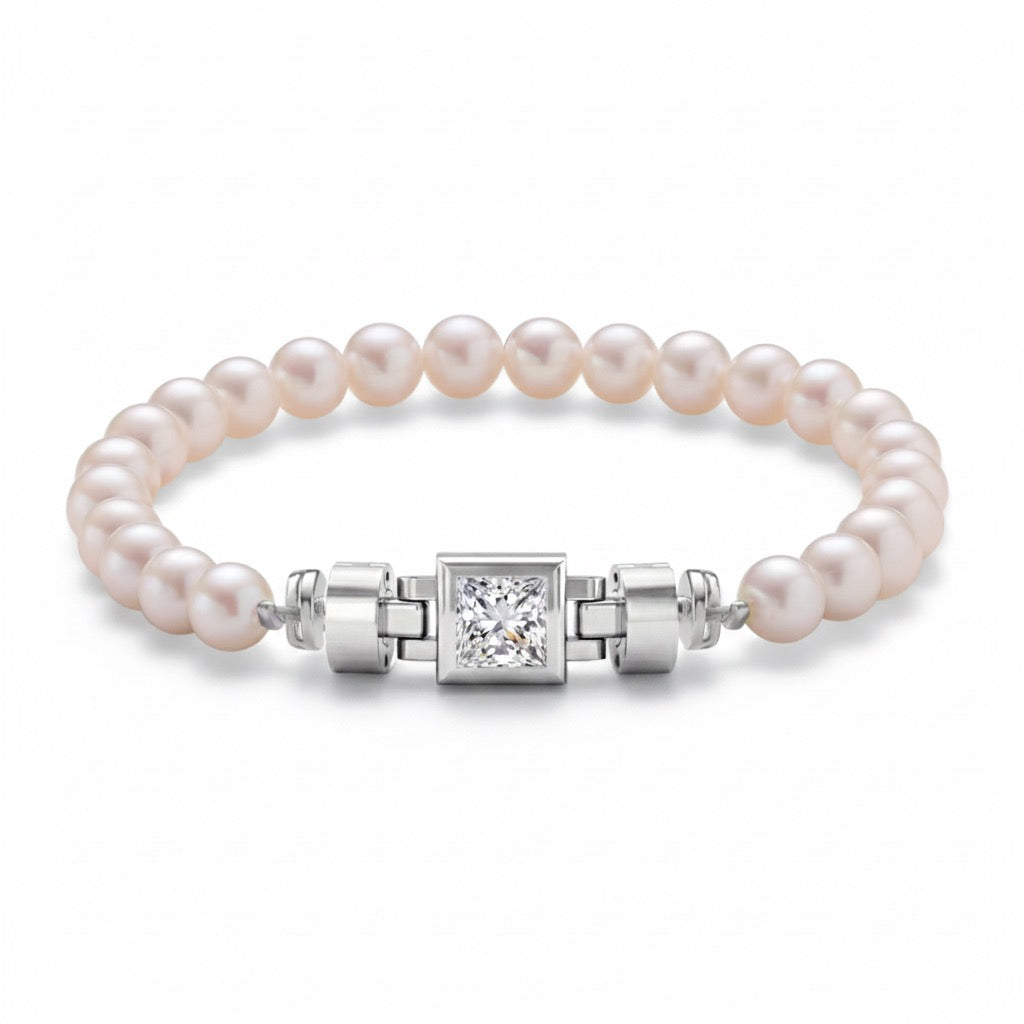 Jubilee 1 carat Princess Diamond with Natural 6mm Pearls in 18 carat Gold