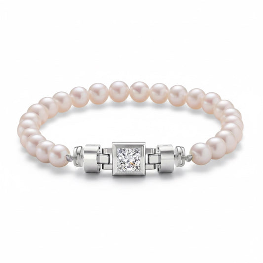 Jubilee 1 carat Princess Diamond with Natural 6mm Pearls in 18 carat Gold