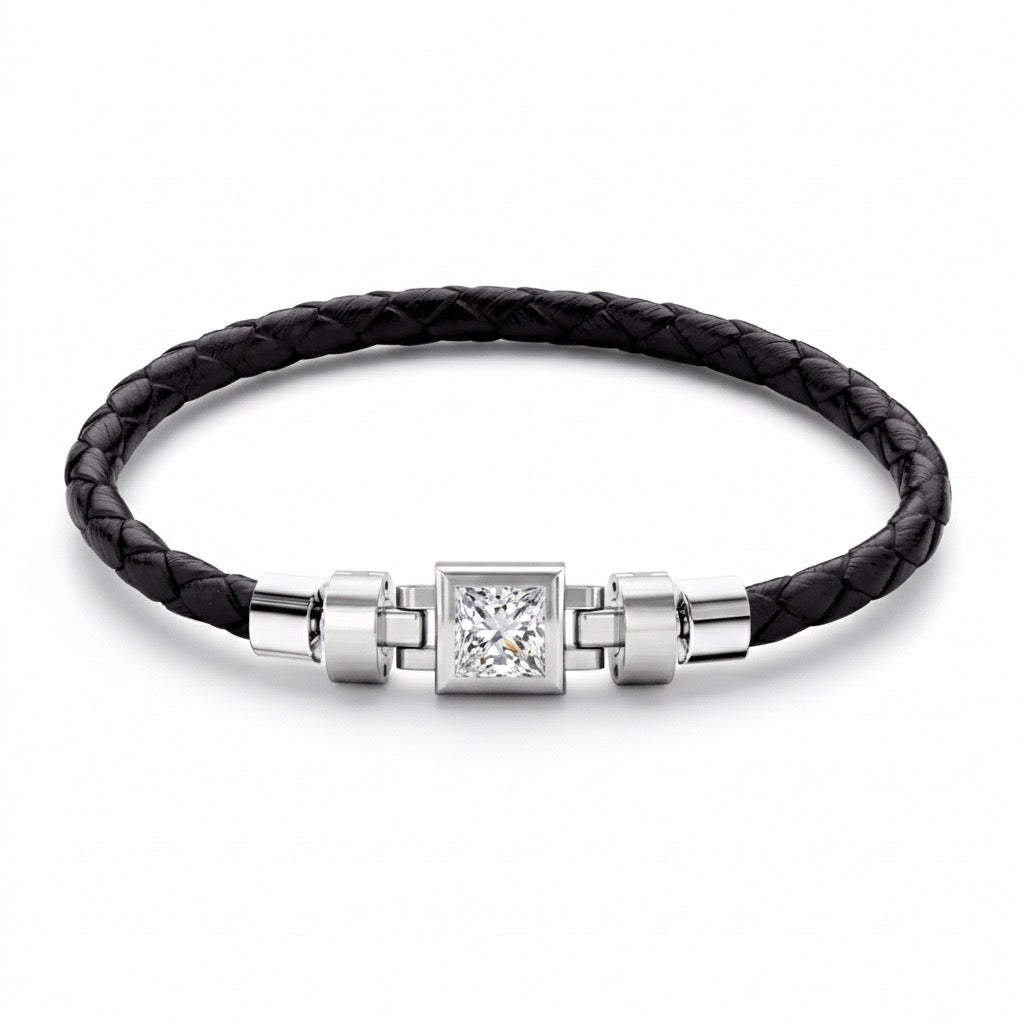 Jubilee 1 carat Princess Diamond with Braided Calf Leather in 18 carat Gold