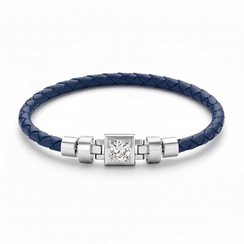 Jubilee 1 carat Princess Diamond with Braided Calf Leather in 18 carat Gold